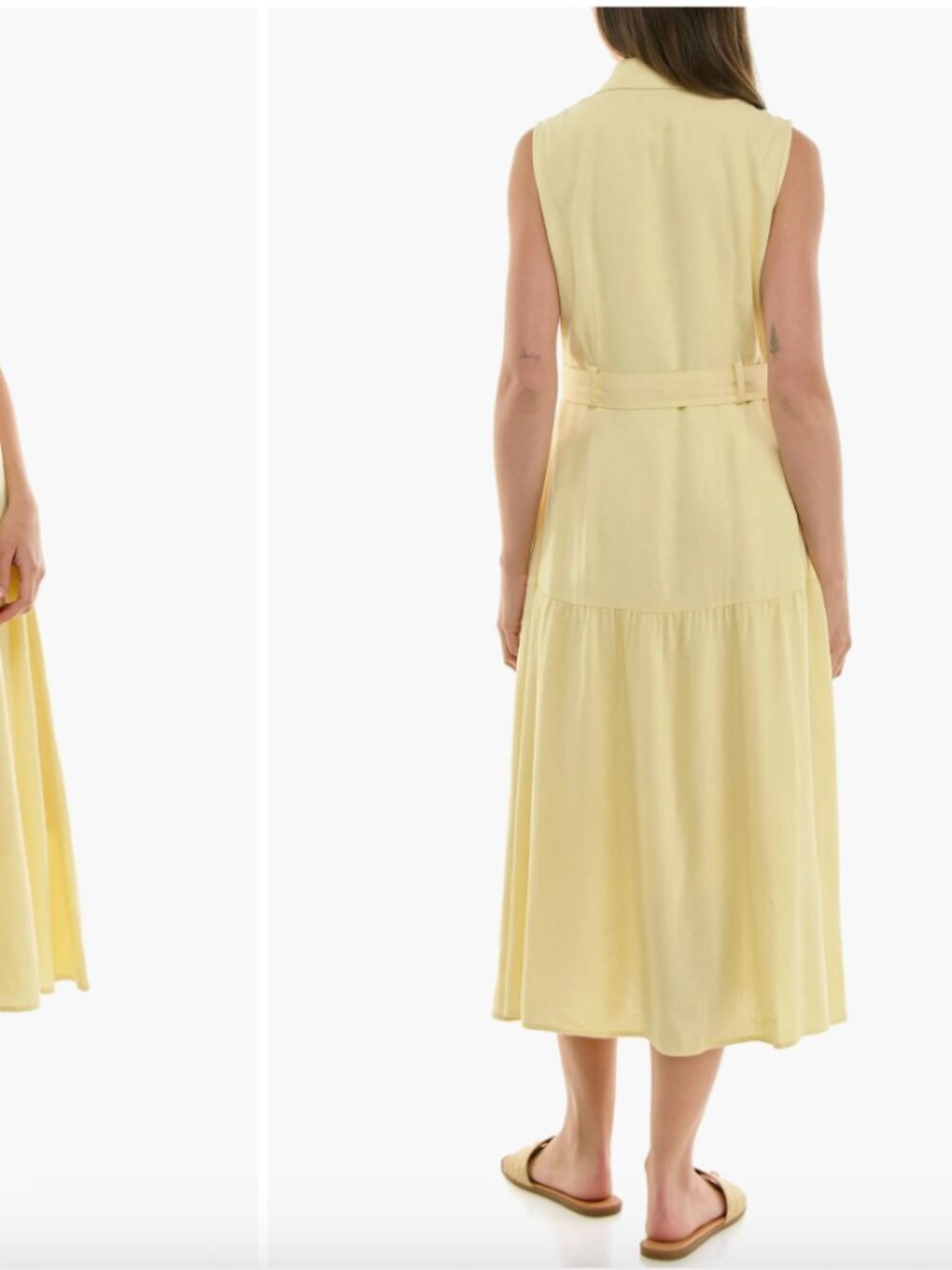 Nicole Miller Yellow Linen Blend Belted Collared Midi Sleeveless Shirt Dress XL - Picture 4 of 11